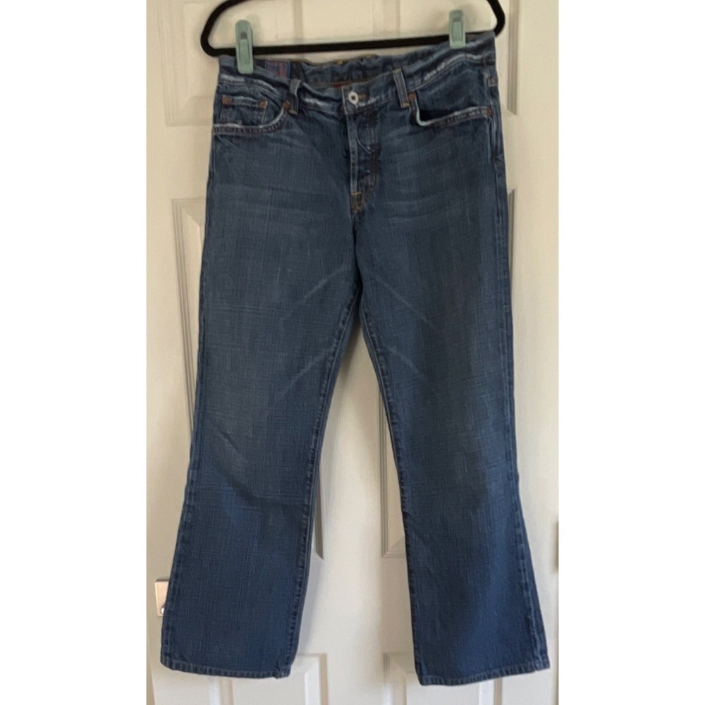 Lucky Brand Low Rise Bootcut Jeans Blue Medium Wash Denim Cotton Distressed 10